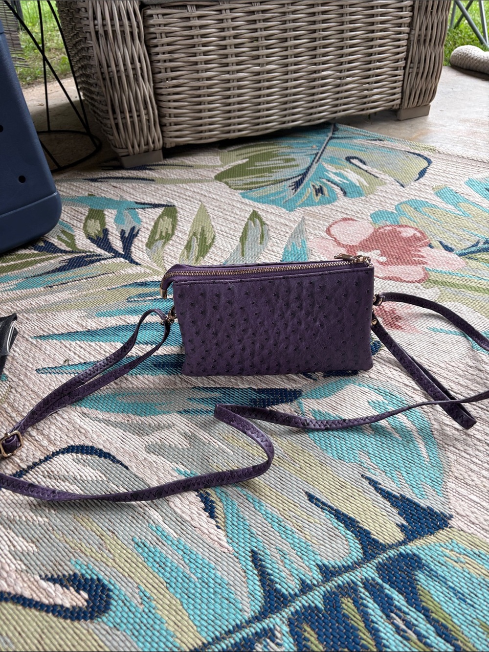 Compact Purple Ostrich-Texture Crossbody Bag - Picture 2 of 11
